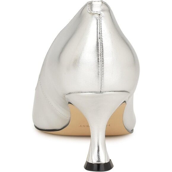 Nine West Womens Silver 040 Leather Closed Pointed Toe Kitten Heels Pumps Shoes - Picture 3 of 5
